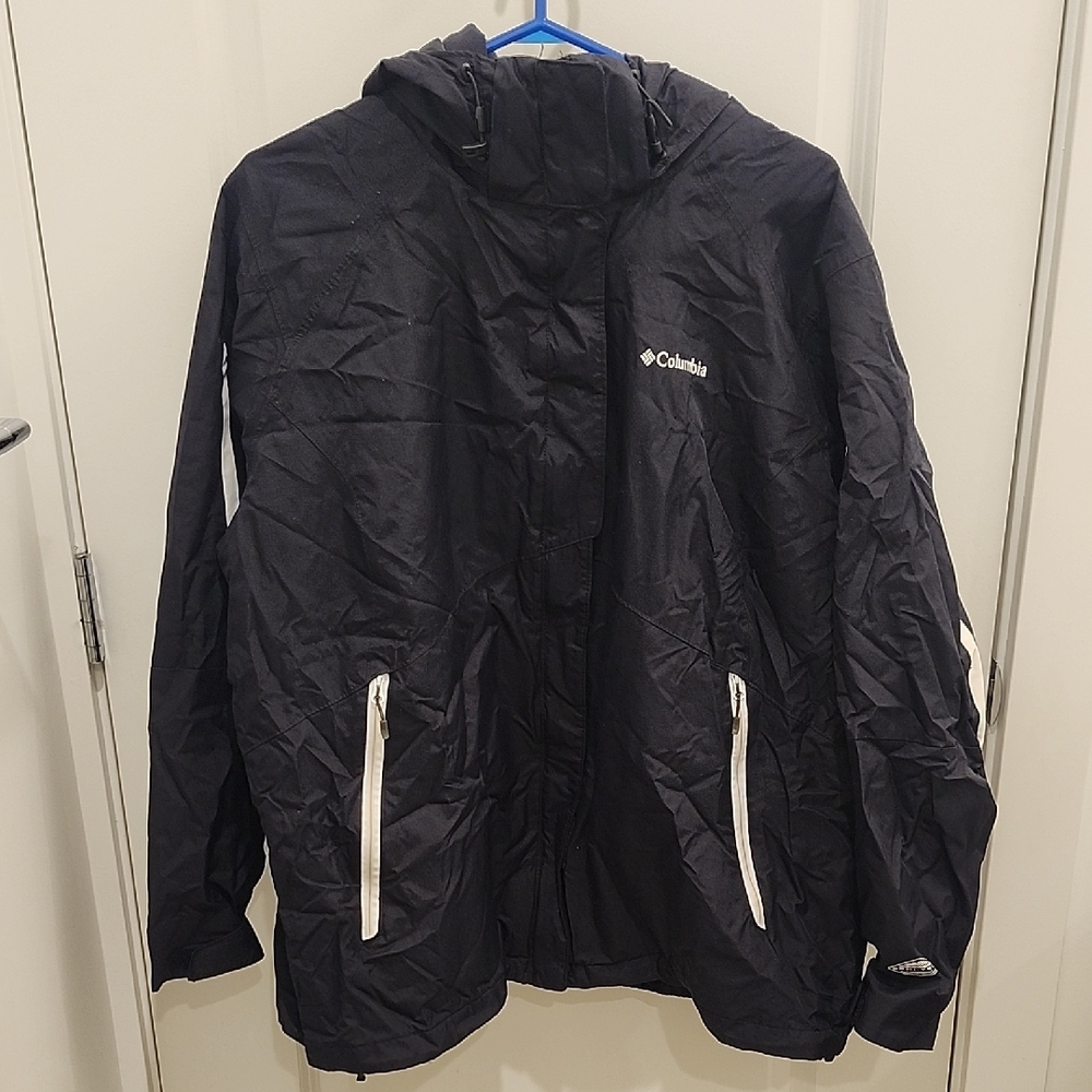 Columbia Womens Black Raincoat w/ Reflectives Omni-Tech Waterproof Breathable